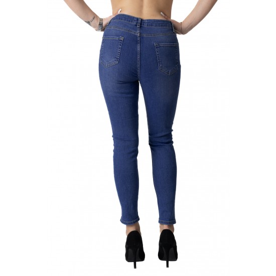 Blugi Dama  Semivatuiti Albastri Skinny Elastici cu Talie inalta