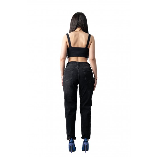 Blugi Dama Negri Marime Mare Mom Fit Semi vatuti