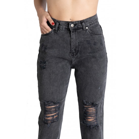 Blugi Mom Fit Dama Gri-Negru Blugi Mom Fit Dama Gri-Negru