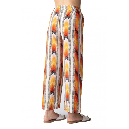 Pantaloni Dama Largi Vaporosi pentru Zilele Calde, Galben cu portocaliu