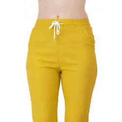 Pantaloni Jasmine Dama Cu Siret In Talie ,Galben Mustar