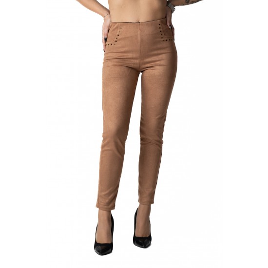 Pantaloni Tip Colant Din Catifea Crem Elastica Cu Strasuri Melanie