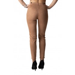 Pantaloni Tip Colant Din Catifea Crem Elastica Cu Strasuri Melanie