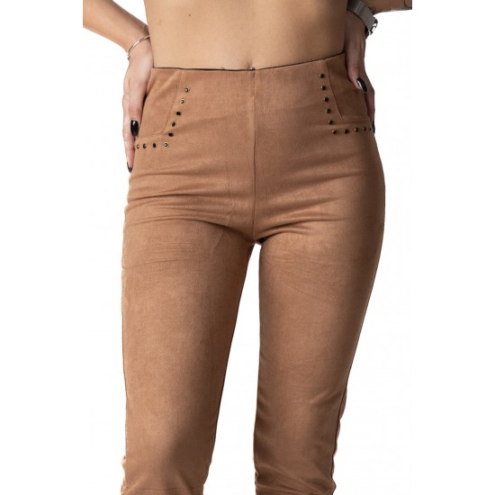 Pantaloni Tip Colant Din Catifea Crem Elastica Cu Strasuri Melanie