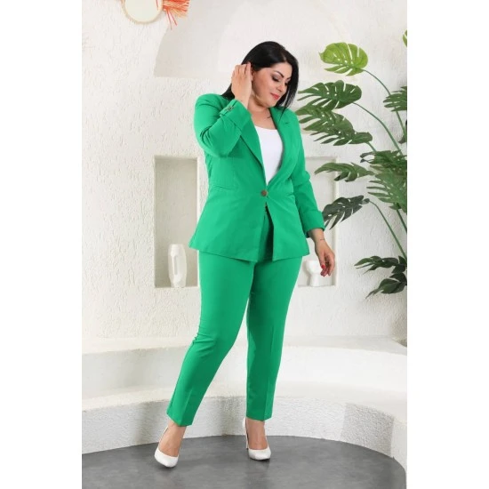 deposit Come up with local Costum Dama Marime Mare Din 2 Piese cu Pantaloni Si Sacou Verde elegant