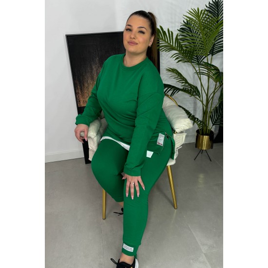 Trening Bumbac Dama Din 2 Piese cu Pantaloni Verde, Sophi Trening Bumbac Dama Din 2 Piese cu Pantaloni Verde, Sophi