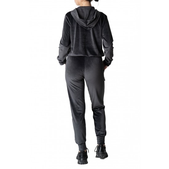 Compleu Catifea Dama Din 2 Piese cu Pantaloni sI Bluza Gri, Clover