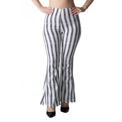 Pantaloni Dama Evazati Albi Cu Dungi Negre