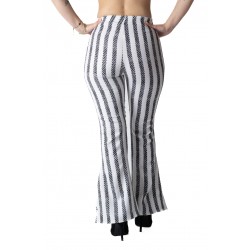 Pantaloni Dama Evazati Albi Cu Dungi Negre