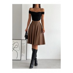 Fusta din piele ecologica de culoare maro, tip clos, Eleanor