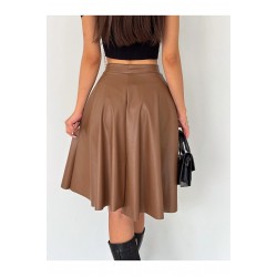 Fusta din piele ecologica de culoare maro, tip clos, Eleanor