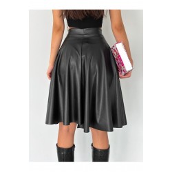 Fusta din piele ecologica de culoare neagra, tip clos, Eleanor