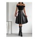 Fusta din piele ecologica de culoare neagra, tip clos, Eleanor Fusta din piele ecologica de culoare neagra, tip clos, Eleanor