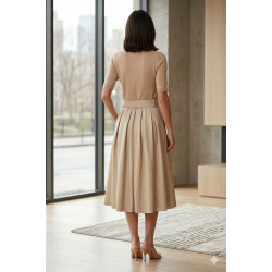 Fustă midi crem din piele ecologică – mărime mare, talie elastică și curea inclusă one size