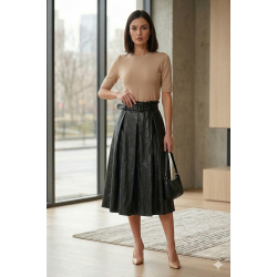 Fustă midi neagra din piele ecologică – mărime mare, talie elastică și curea inclusă one size