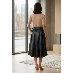 Fustă midi neagra din piele ecologică – mărime mare, talie elastică și curea inclusă one size