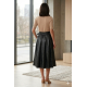 Fustă midi neagra din piele ecologică – mărime mare, talie elastică și curea inclusă one size