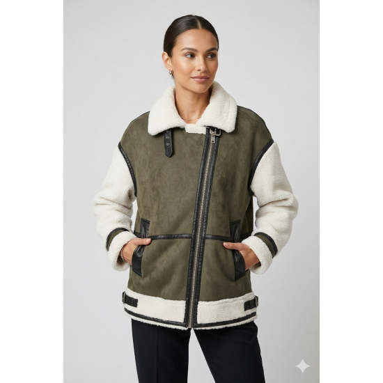 Jachetă Shearling Oversize – Mărime Unică, Stil Premium Kaki