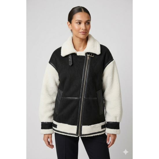 Jachetă Shearling Oversize – Mărime Unică, Stil Premium Negru