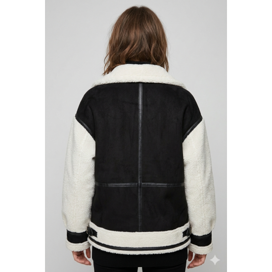 Jachetă Shearling Oversize – Mărime Unică, Stil Premium Negru