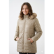 Geacă damă crem matlasată cu glugă și blană, căptușită, închidere fermoar Geacă damă crem matlasată cu glugă și blană, căptușită, închidere fermoar
