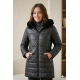 Geacă damă neagra matlasată cu glugă și blană, căptușită, închidere fermoar