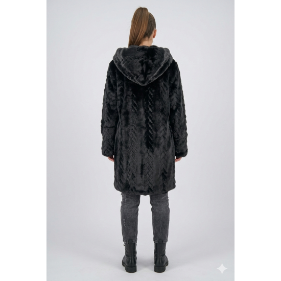 Haină din blană artificială Aurora Neagra