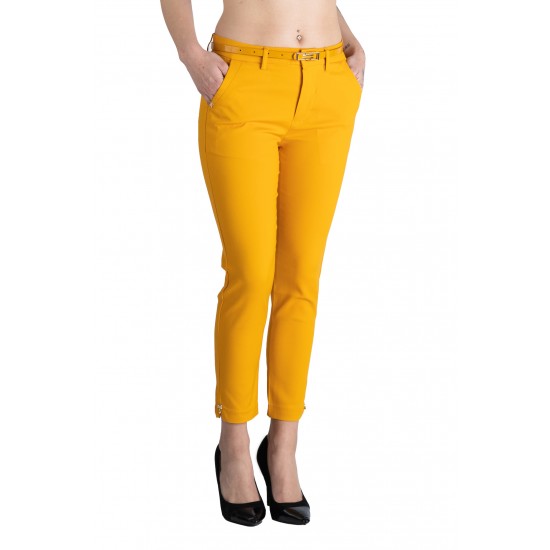  Pantaloni Alyssa Galbeni Mustar Eleganti Marime Mare