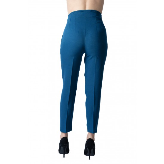 Pantaloni Annalise Albastri Cu Pliuri In Talie