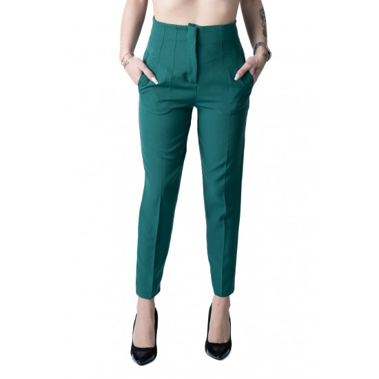 Pantaloni Annalise Verzi Cu Pliuri In Talie 
