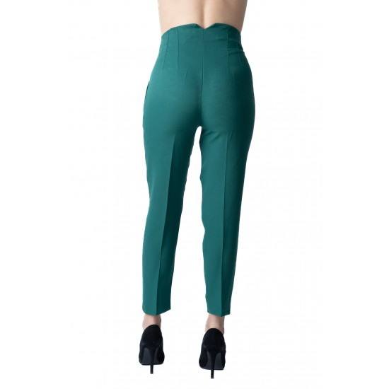 Pantaloni Annalise Verzi Cu Pliuri In Talie 