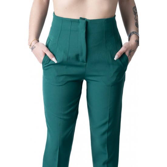 Pantaloni Annalise Verzi Cu Pliuri In Talie 