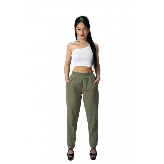 Pantaloni Dama Din Bumbac Racoros De Vara Josie, Kaki Pantaloni Dama Din Bumbac Racoros De Vara Josie, Kaki