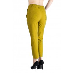 Pantaloni Dama Antonia din  Bumbac  Racoros de Vara, asemanator Tesaturii de In, Cu Siret In Talie,Galben Mustar