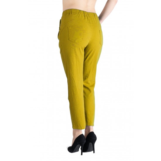 Pantaloni Dama Antonia din Bumbac Racoros de Vara, asemanator Tesaturii de In, Cu Siret In Talie,Galben Mustar Pantaloni Dama Antonia din Bumbac Racoros de Vara, asemanator Tesaturii de In, Cu Siret In Talie,Galben Mustar