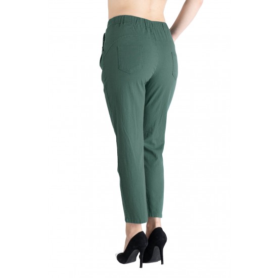 Pantaloni Dama  Antonia Din  Bumbac  racoros de vara Cu Siret In Talie,Verde Inchis