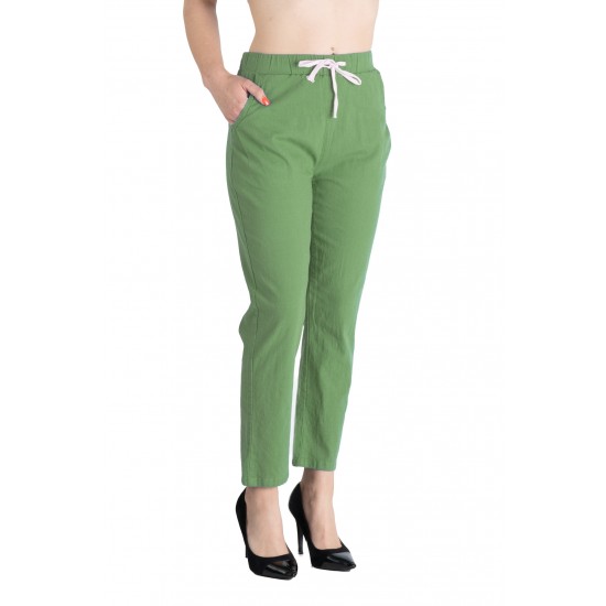 Pantaloni Dama Antonia Din Panza Topita Bumbac Cu Siret In Talie,Verde Prazuliu Pantaloni Dama Antonia Din Panza Topita Bumbac Cu Siret In Talie,Verde Prazuliu