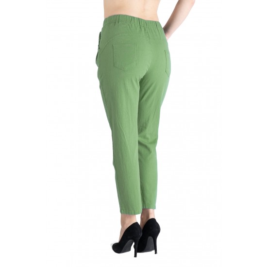 Pantaloni Dama Antonia Din Panza Topita Bumbac Cu Siret In Talie,Verde Prazuliu Pantaloni Dama Antonia Din Panza Topita Bumbac Cu Siret In Talie,Verde Prazuliu