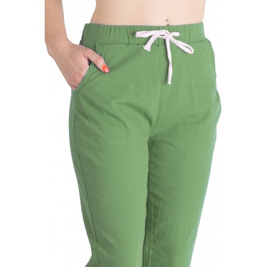 Pantaloni Dama Antonia Din Panza Topita Bumbac Cu Siret In Talie,Verde Prazuliu Pantaloni Dama Antonia Din Panza Topita Bumbac Cu Siret In Talie,Verde Prazuliu