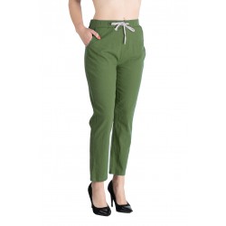 Pantaloni Dama Antonia Din Bumbac  răcoros de vara Cu Siret In Talie,Verde Kaki
