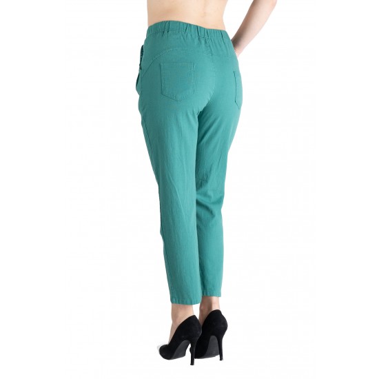 Pantaloni Dama Din Panza Topita Bumbac Cu Siret In Talie,Verzi Pantaloni Dama Din Panza Topita Bumbac Cu Siret In Talie,Verzi