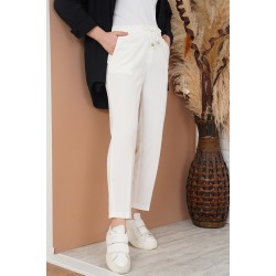 Pantaloni Dama Gabriella Cu Elastic In Talie, Albi