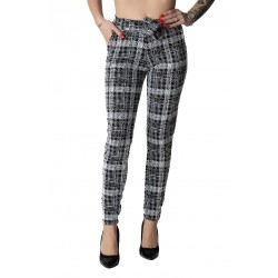 Pantaloni Casual Alb negru Cordon Talie Andra