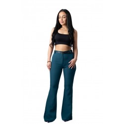 Pantaloni Eleganti Evazati cu Talie Inalta Verde Francesca