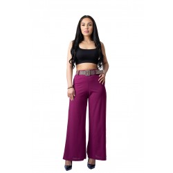 Pantaloni Eleganti Largi Roz Ciclam cu Talie Inalta Angelina