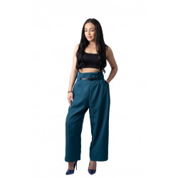 Pantaloni Eleganti Largi Verde cu Talie Inalta Elisabetta