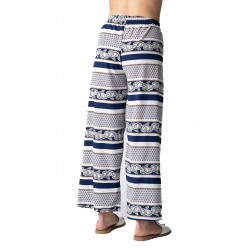 Pantaloni Dama Largi Vaporosi pentru Zilele Calde, Albastru cu alb