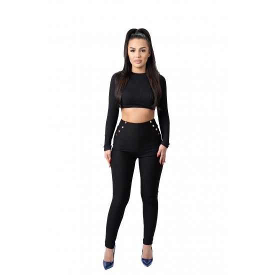 Pantaloni Eleganti cu Talie Inalta si Nasturi Fantezie Caroline Pantaloni Eleganti cu Talie Inalta si Nasturi Fantezie Caroline