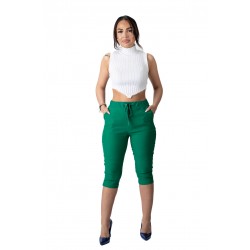 Pantaloni Dama Masura Mare Trei Sferturi 3/4, Verzi,Cu Dunga Alba lateral