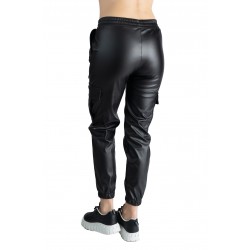 Pantaloni Negri Din Piele Ecologica Cargo Vatuti